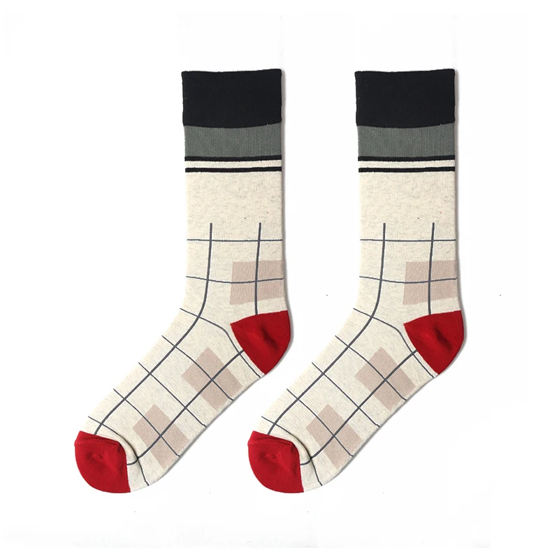 PEONFLY 1 Pair Men Dress Socks Cotton Colorful Striped Plaid Printed Comfort Happy Socks Skate Funny Geometry Dot Wedding Socks