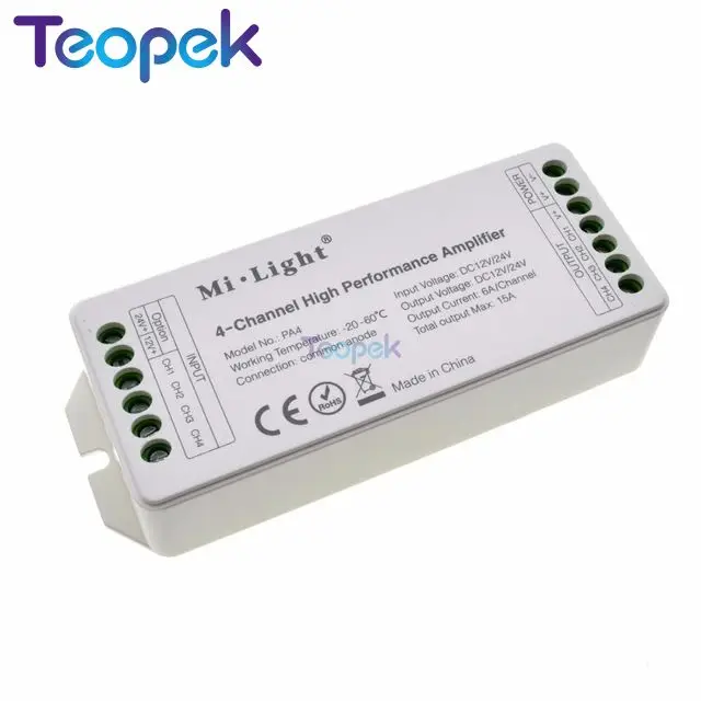 

MiBoxer PA4 RGBW LED Amplifier Controller 12V-24V 4-Channel 15A Hight Performance Amplifier Strong Compatibility for RGBW Strip