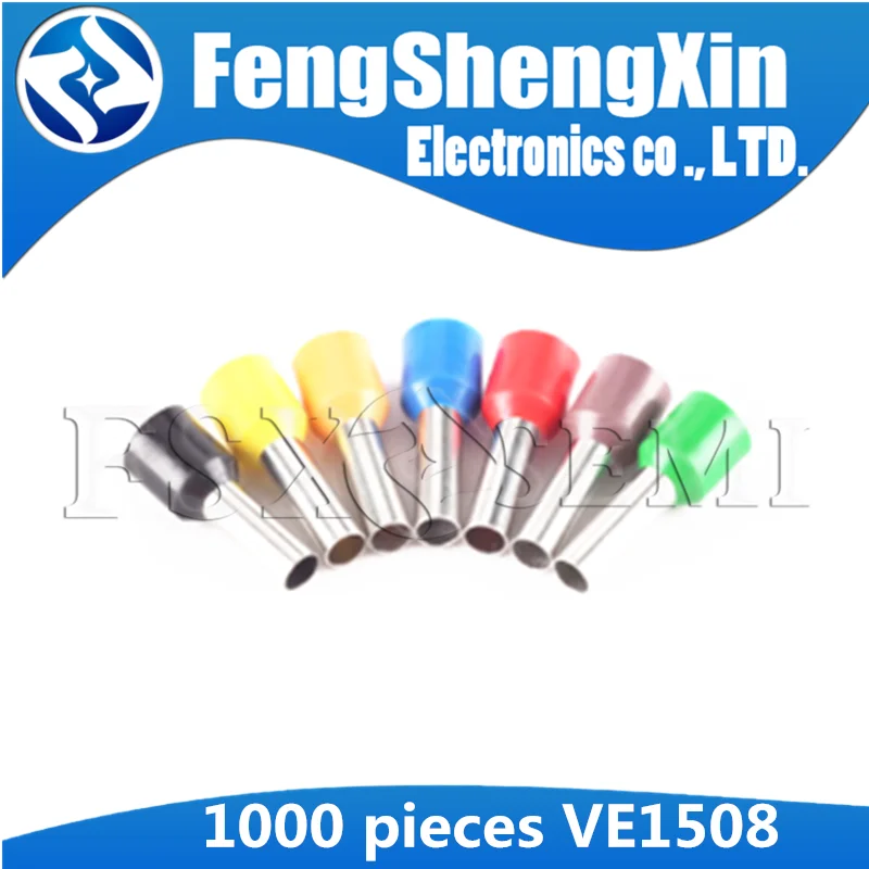 1000pcs/lot VE1508 E1508 Bootlace Cooper Ferrules Kit Set Wire Copper Crimp Connector Insulated Cord Pin End Terminal