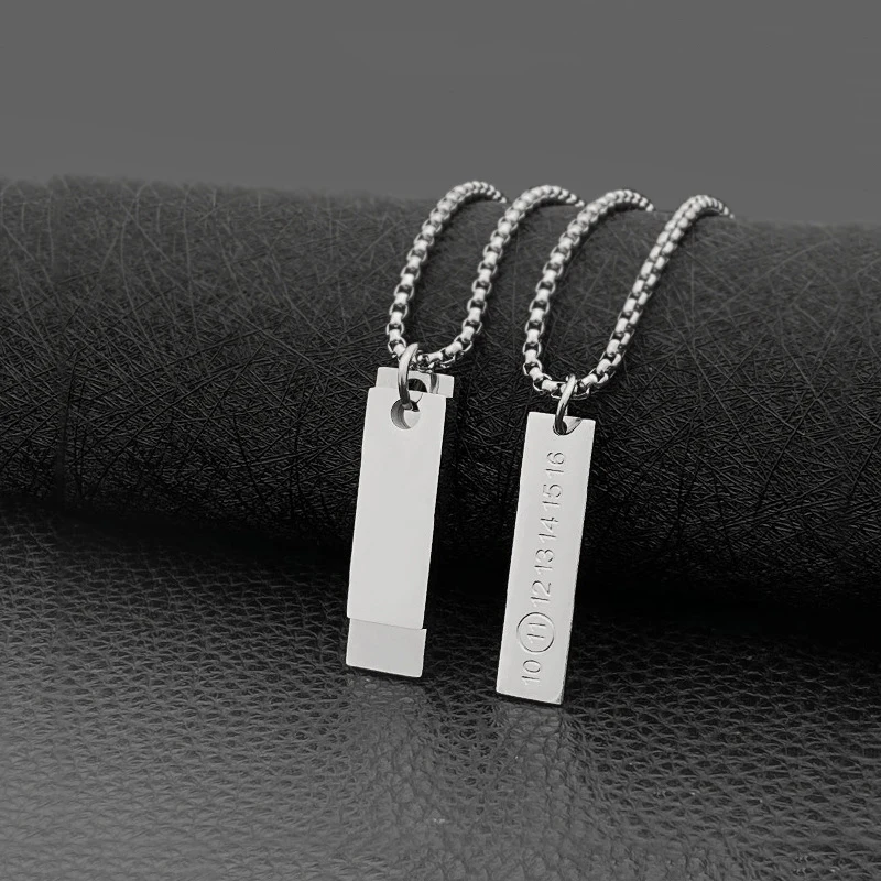 Fashion Simple Cuboid Necklace Men and Women Hip Hop Number Arrangement Pendant Titanium Steel Couple Necklace Jewelry