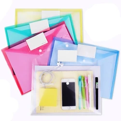 10 Pcs/Set Snap File Bag Plastic 16C A4 Paper Storage Folder PP Transparent Portfolio Policy Briefcase With Label + Fix Pen Hole