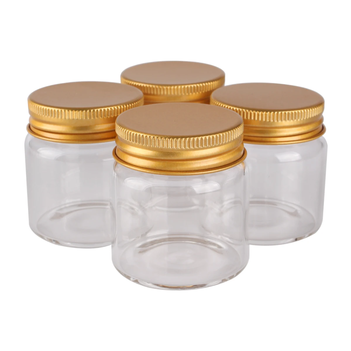 12 pieces 50ml 47*50*34mm Glass Bottles with Golden Aluminum Lids Spice Bottles Pill Container Candy Jars Vials for Wedding Gift