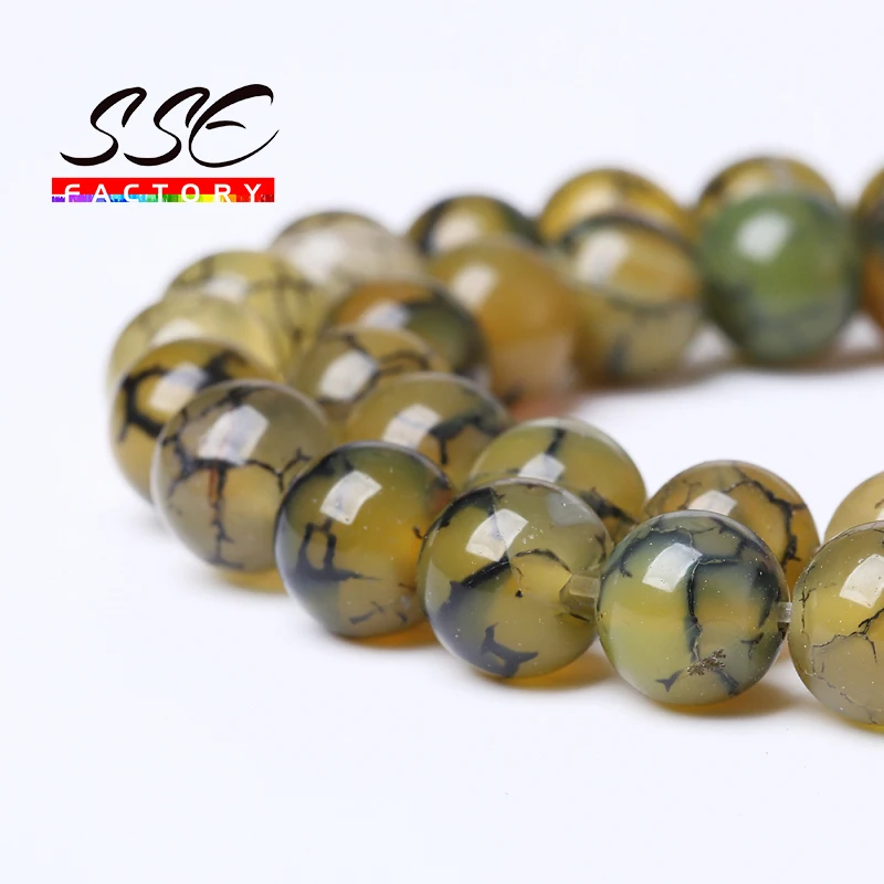 Wholesale Yellow Black Dragon Vein Agates Round Loose Beads Natural Stone Beads 15'' For Making Jewelry DIY Bracelet 6 8 10 12MM