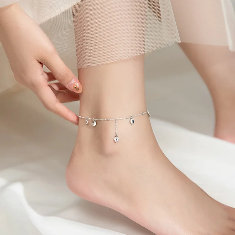 

MIQIAO Heart Anklet Ornament Female Love Bracelet On The Leg Chain 925 Sterling Silver Women Jewelry Fashion Summer Accessories