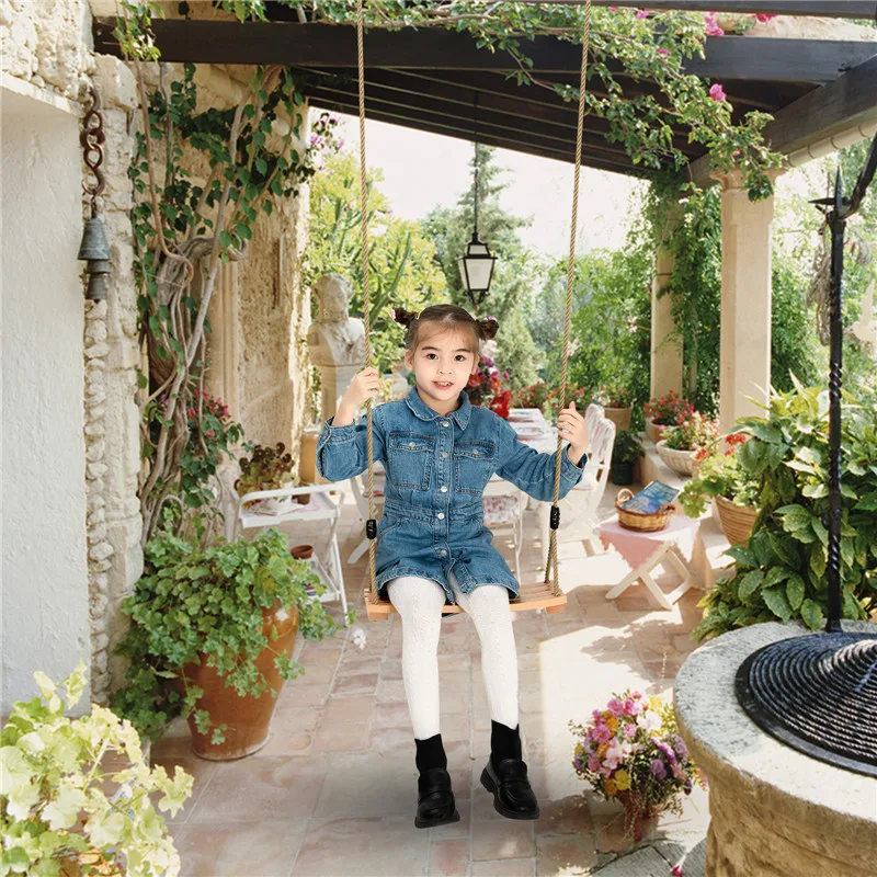 Siège pivotant en bois avec corde réglable, chaise pivotante en bois pour l'intérieur et l'extérieur pour enfants adultes