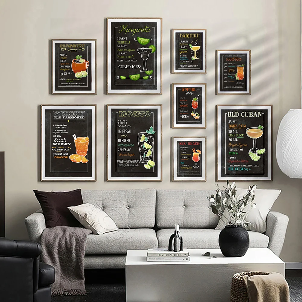 Impresiones artísticas de cóctel, imagen de pared de Mimito, pegatinas de pared de Daiquiri, póster cubano antiguo, póster impreso de mula de Moscú, Bar Pub Club,