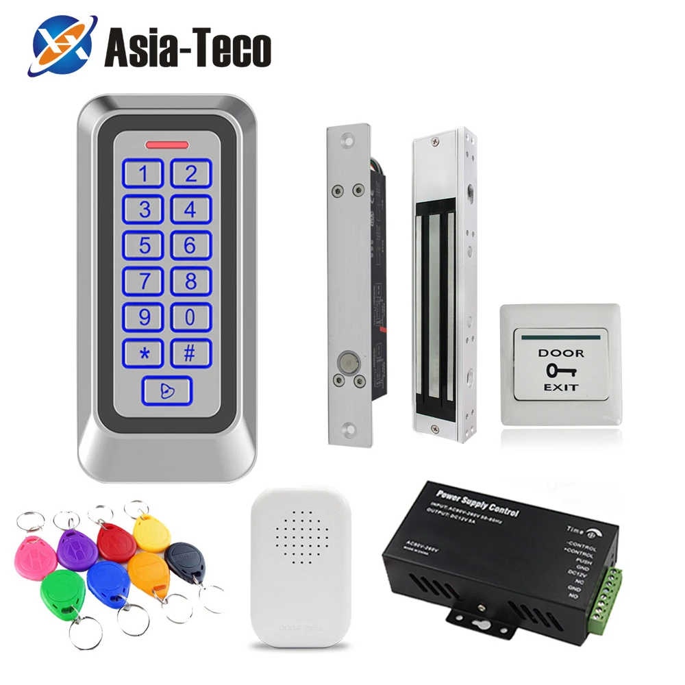 

IP67 Waterproof Backlight RFID Access Control System Kit Standalone Metal Keypad Electronic Lock Access Exit button Keyfobs