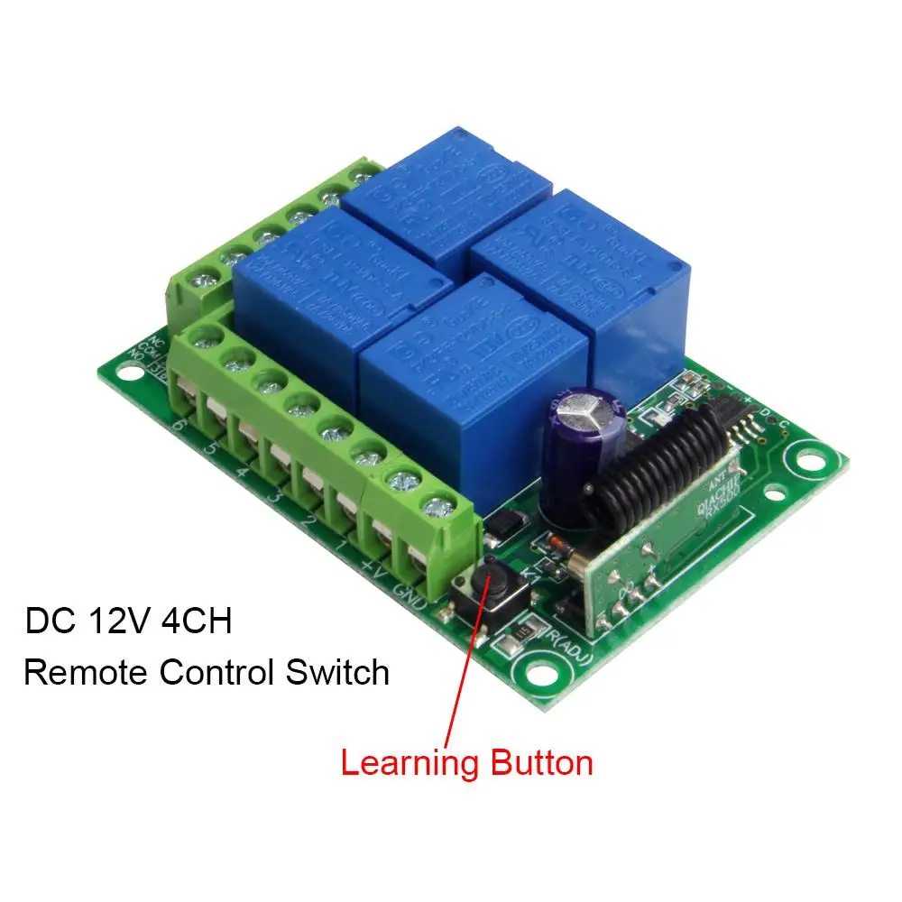 QIACHIP 433Mhz uniwersalny bezprzewodowy pilot DC 12V 4CH łącznik przekaźnikowy moduł odbiornika + 4 sztuk RF controllor nadajnik DIY