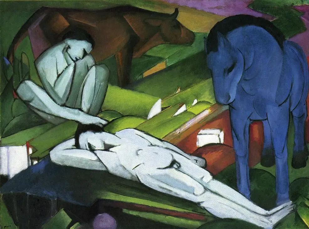 100% handmade Oil Painting reproduction on linen canvas,Shepherds by Franz Marc,Free Shipping,High Quality