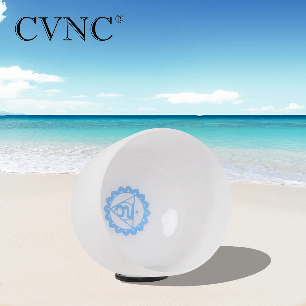 CVNC 8 Inch G Note Chakra Design Frosted Quartz Crystal Singing Bowl Pattern Energy Throat Chakra for Meditation Sound Healing