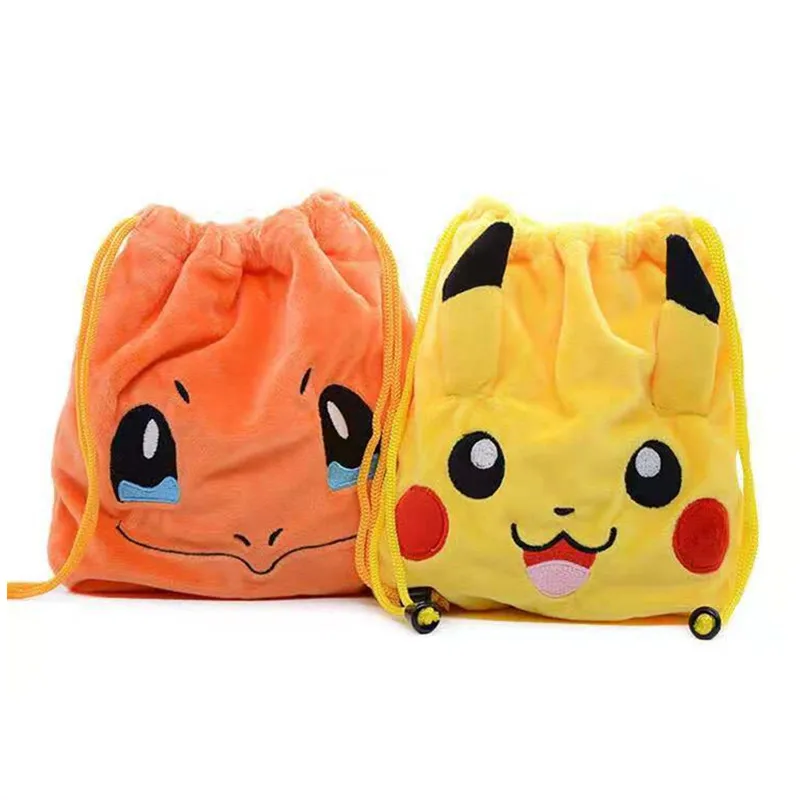 Pokemon Plush 4 Styles Anime Figures Pikachu Charmander Squirtle Bulbasaur Storage Drawstring Pocket Model Toy Kids Gifts