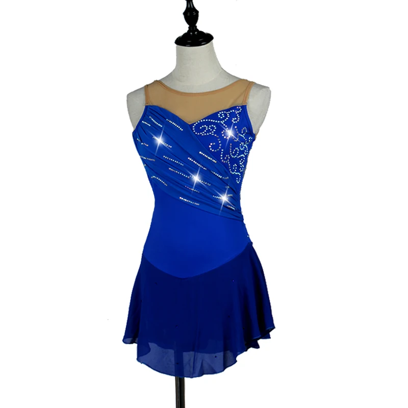 Figure Skating Dress Women girl Ice Skating Dress navy blue,red,royal blue Gymnastics Costume custom rhinestone  B036