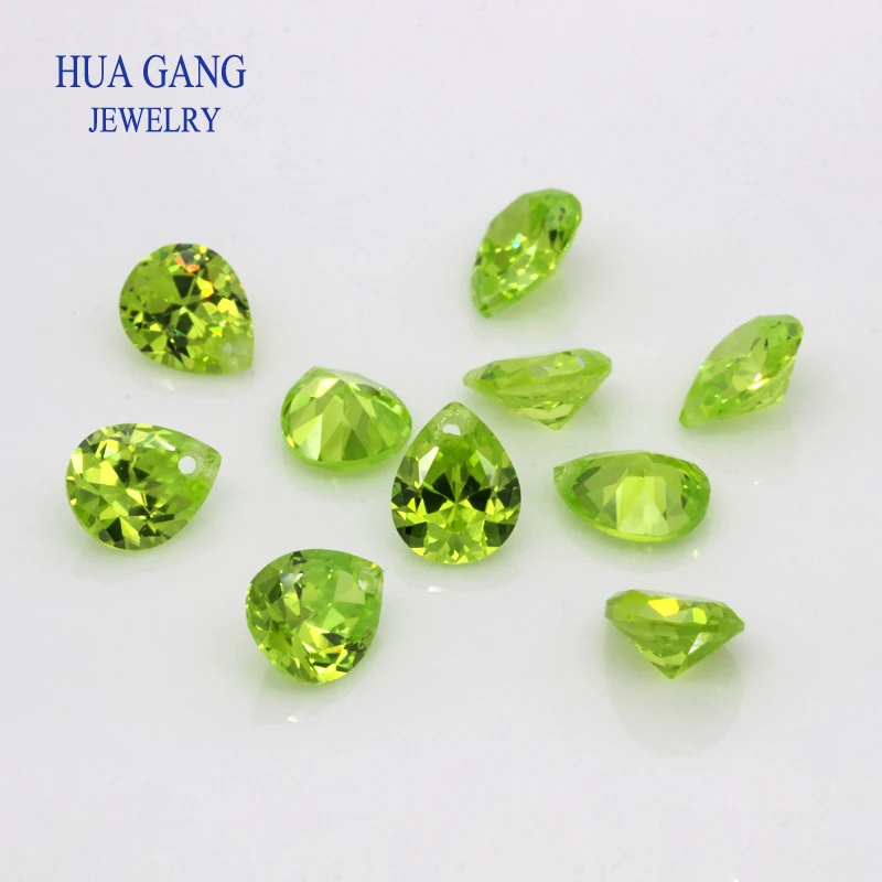 AAAAA Pear Shape Brilliant Green Cubic Zirconia Stone With Hole For Jewelry Making 4x6~10x14mm High Quality CZ Beads