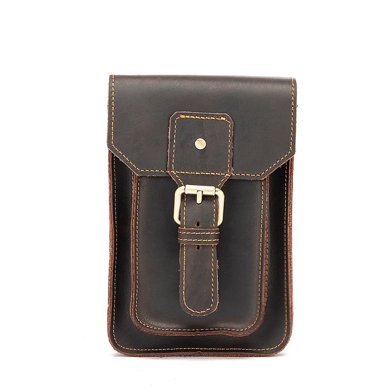 Quality Crazy Horse Leather men Vintage Travel Belt Fanny Waist Pack Design Bum Hip Bag 6