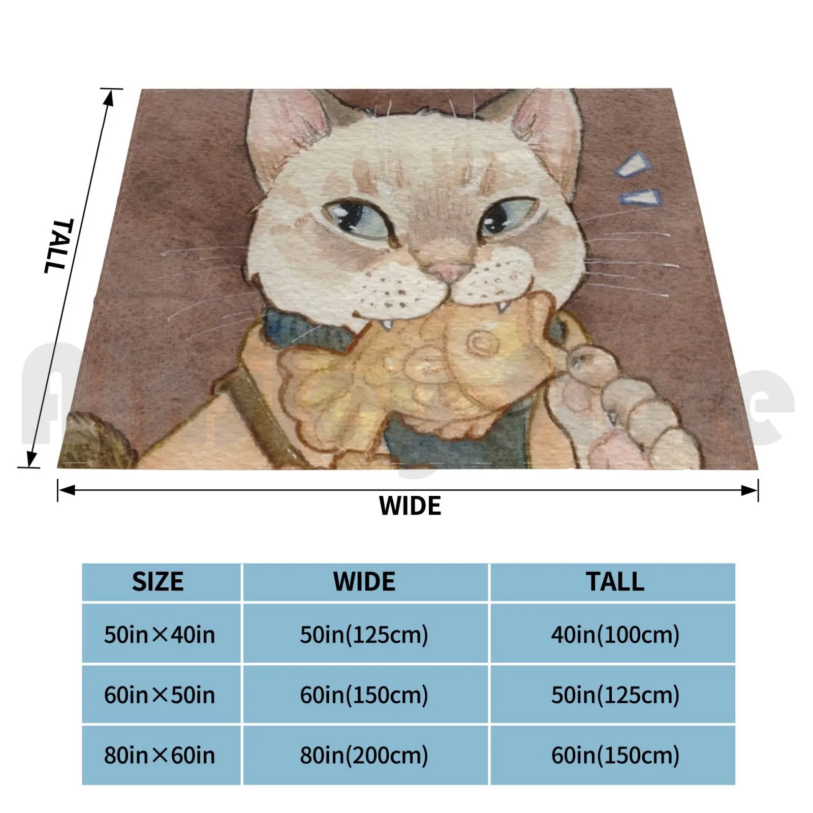 Taiyaki Cat Blanket Fashion Custom Taiyaki Dessert Cat Cats Watercolor