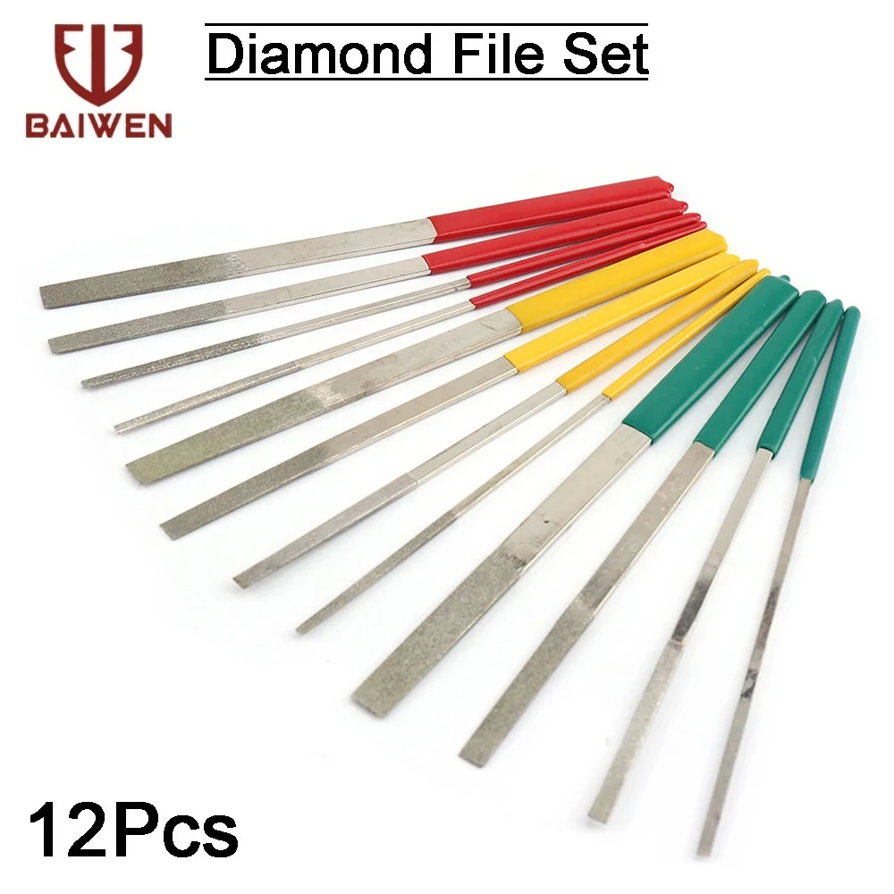 184mm 12PCS Diamond Mini Needle File Set Manual Hand Tools for Ceramic Glass Gem Stone Polishing Carving Grit 150 200 400