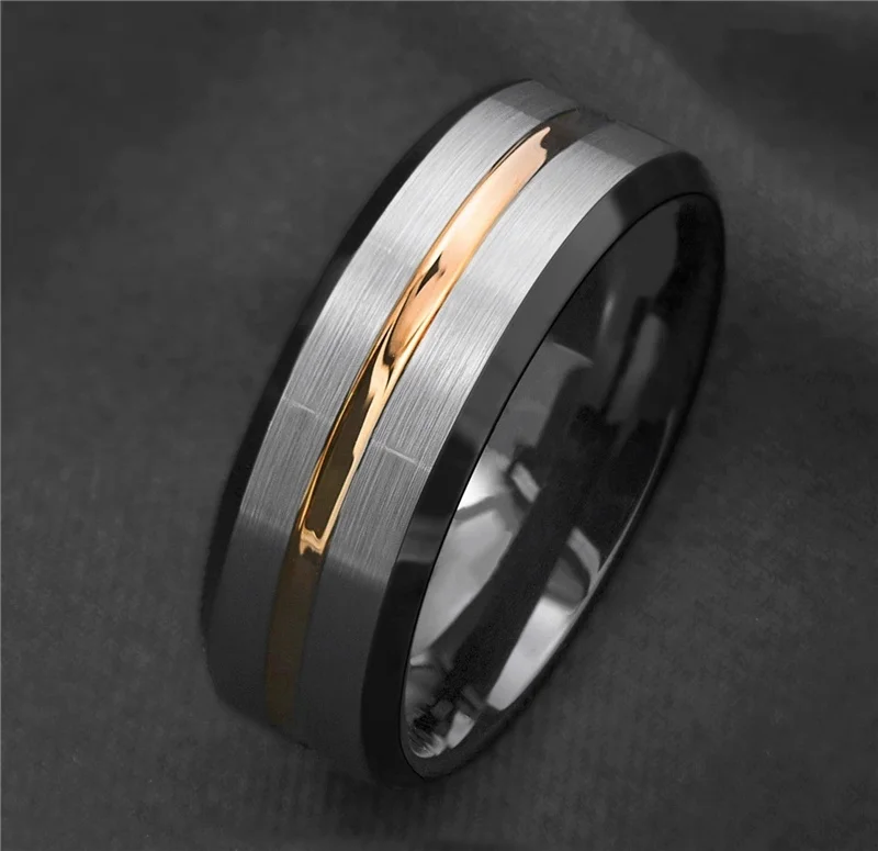 8mm Fashion Women Ring Simple Groove Tri Color Wedding Engagement Band Decoration Anniversary Party Gift For Men Rings