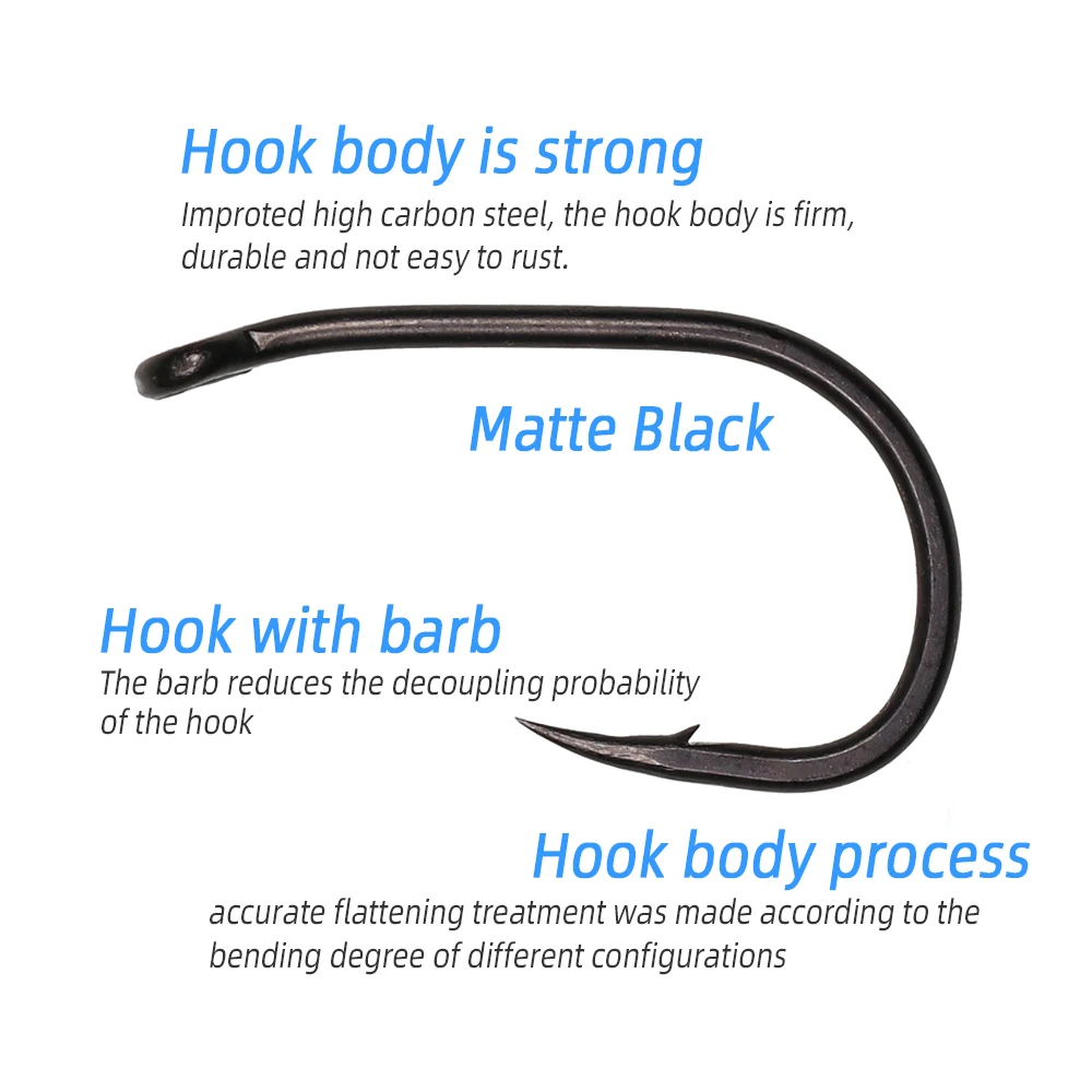 ICERIO 100pcs Matte Black High Carbon Steel Beak Point Bent Eye Carp Fishing Hooks Barbed Rig Hook