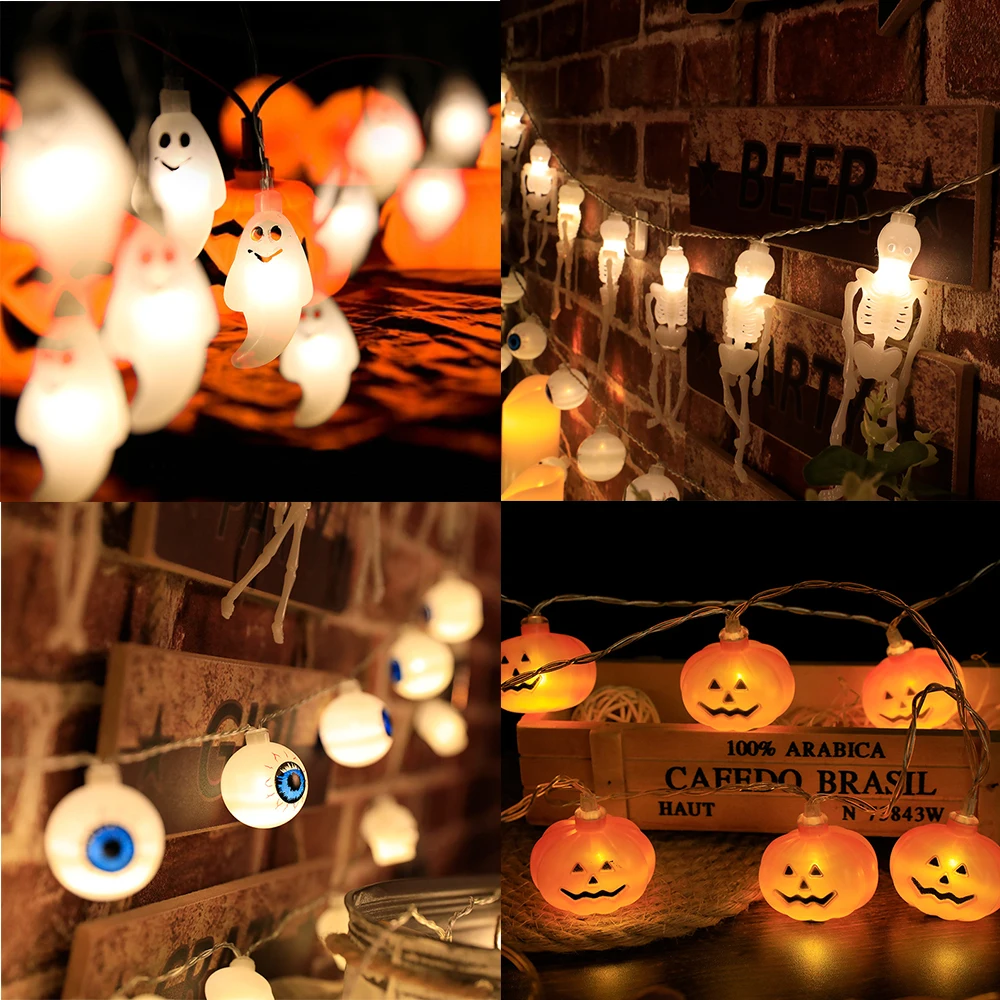 

1.5m 10LED Halloween String Lights Spider Skull Pumpkin Lamp Ornament Halloween Decorations For Home Horror House Hanging Lights