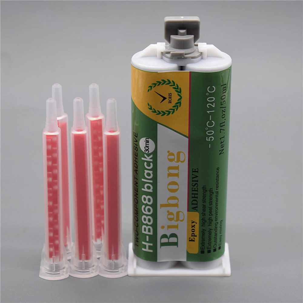 50ml nero epossidico AB colle 1:1 adesivi colla resina ad alta temperatura adesivi forti con 5pc ugelli di miscelazione statici tubo miscelatore
