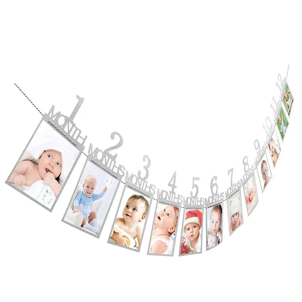 Boy girl 1st Birthday 12 Month Photo frame banner garland flags baby shower Photo Bunting one First Birthday Party Decorations