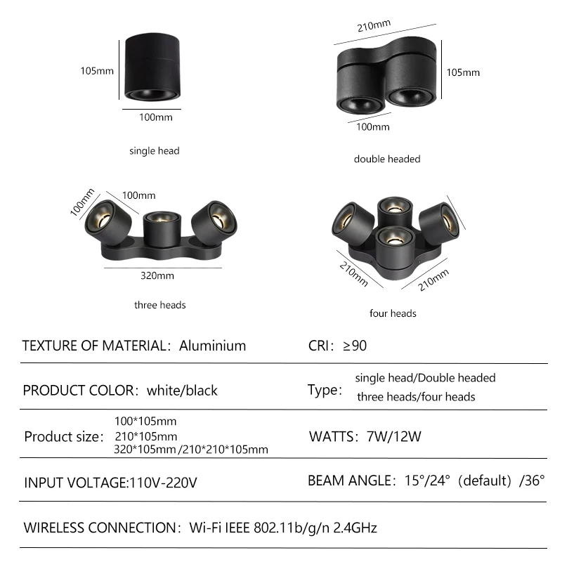 Opbouw LED7/12W Lvingceiling Spotlight 3000K-6500K Dimbare Armatuur Controle Verlichting Google Dimmen Spotlight