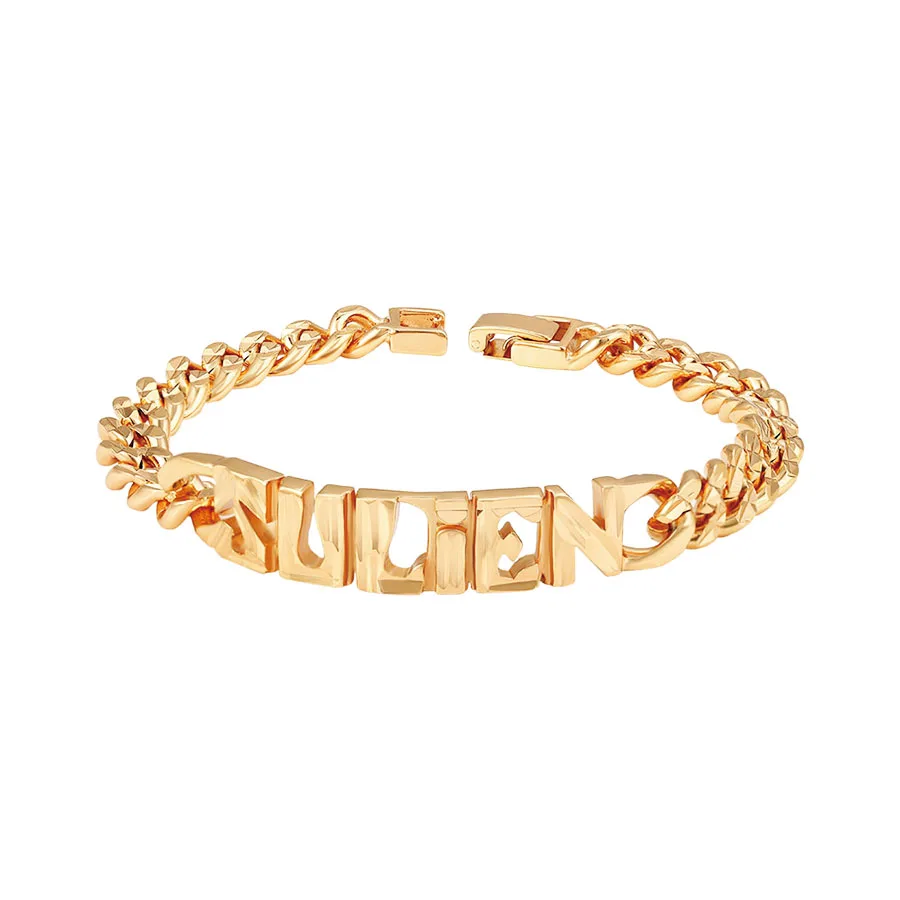 MxGxFam ( 21 cm x 11mm ) Figaro Width Heavy Letter Bracelets For Men Women Fashion Jewelry Gold Color