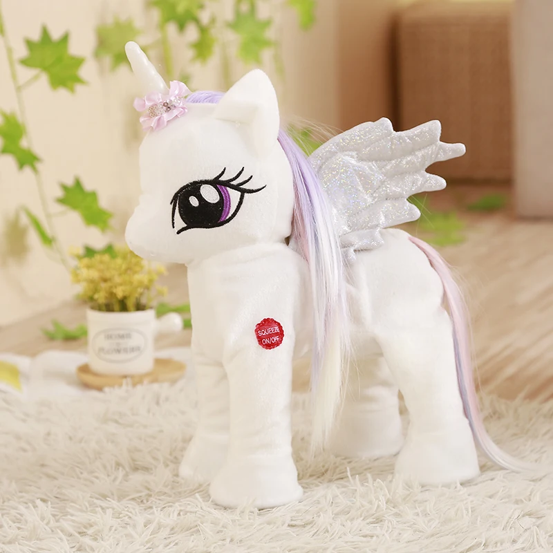 Juguetes Divertidos de peluche de unicornio eléctrico para caminar con línea de peluche Animal de música electrónica juguete de unicornio para niños regalos de navidad