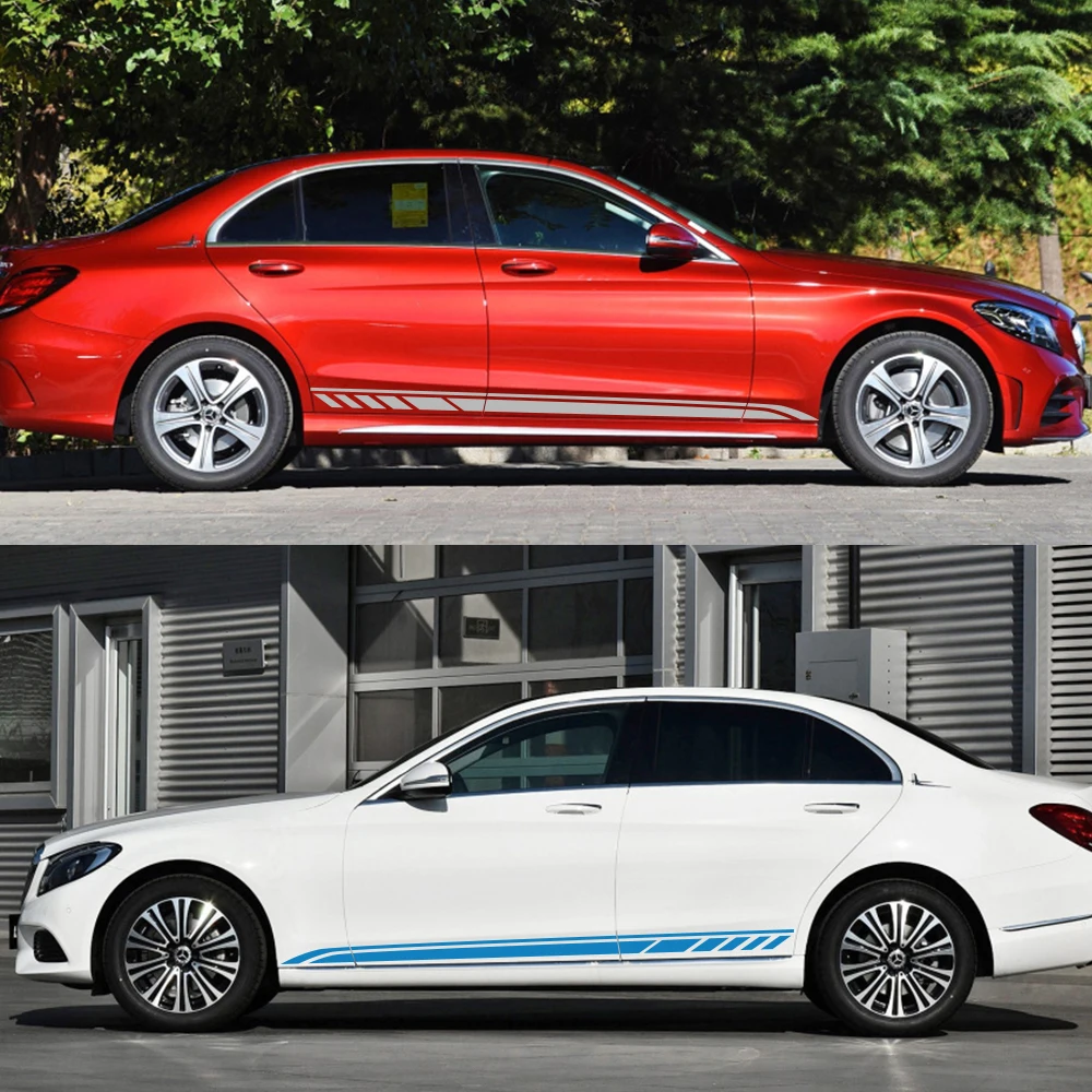 자동차 사이드 스트라이프 PVC 스티커 메르세데스 벤츠 W205 W204 W203 W212 C 클래스 C180 C200 C300 C63 비닐 스타일링 튜닝 액세서리