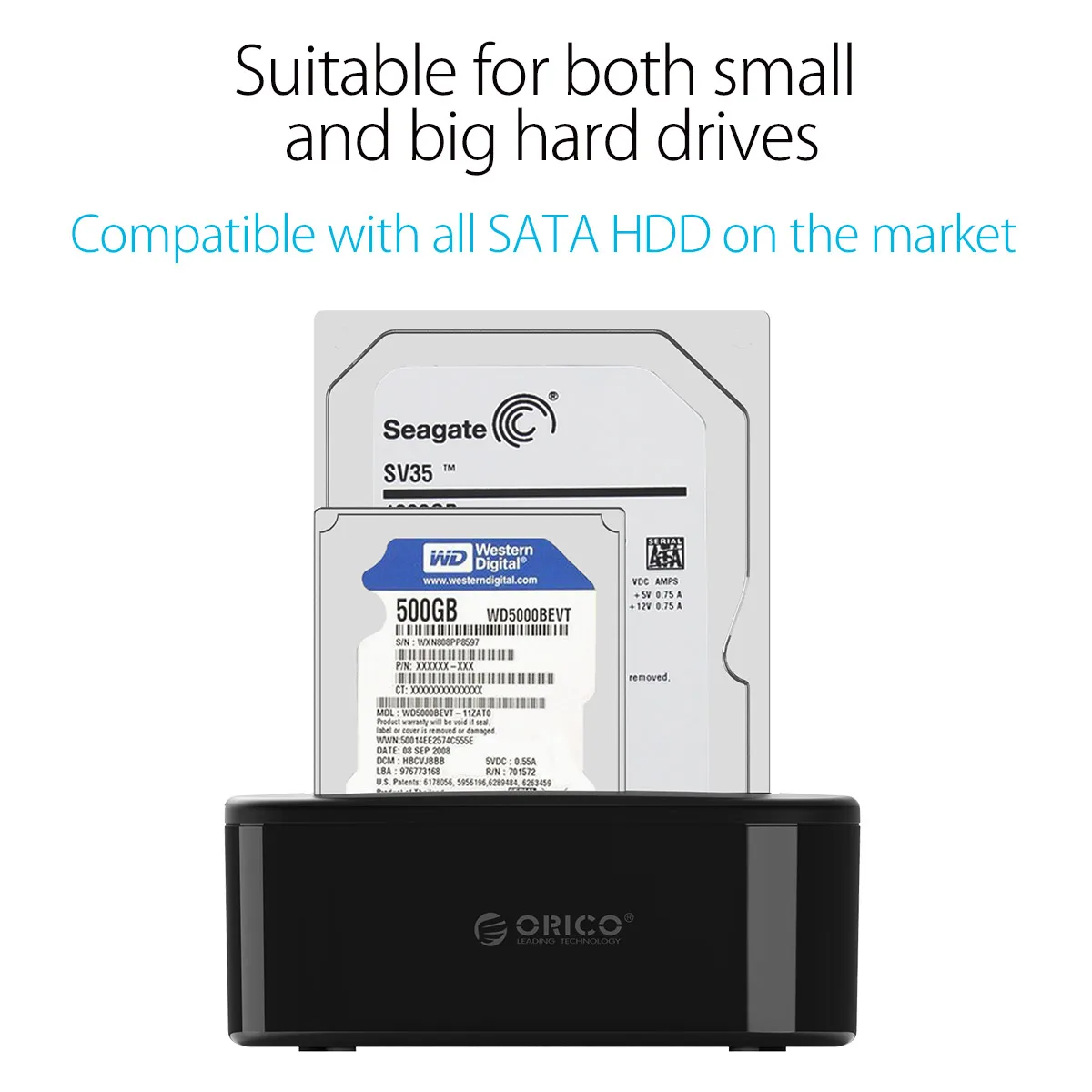 ORICO Dual-Bay HDD-Dockingstation USB 3.0 USB-C für 2,5/3,5 Zoll SATA-Festplatten Werkzeuglos für PC mit 12V/3A Netzteil – Detail 1