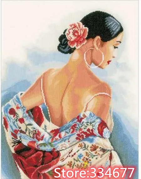 Flower Scarf Woman back Top Quality Embroidery Needlework 16CT 18CT 14CT Unprinted Art Cross Stitch Kits DIY Handmade Decor