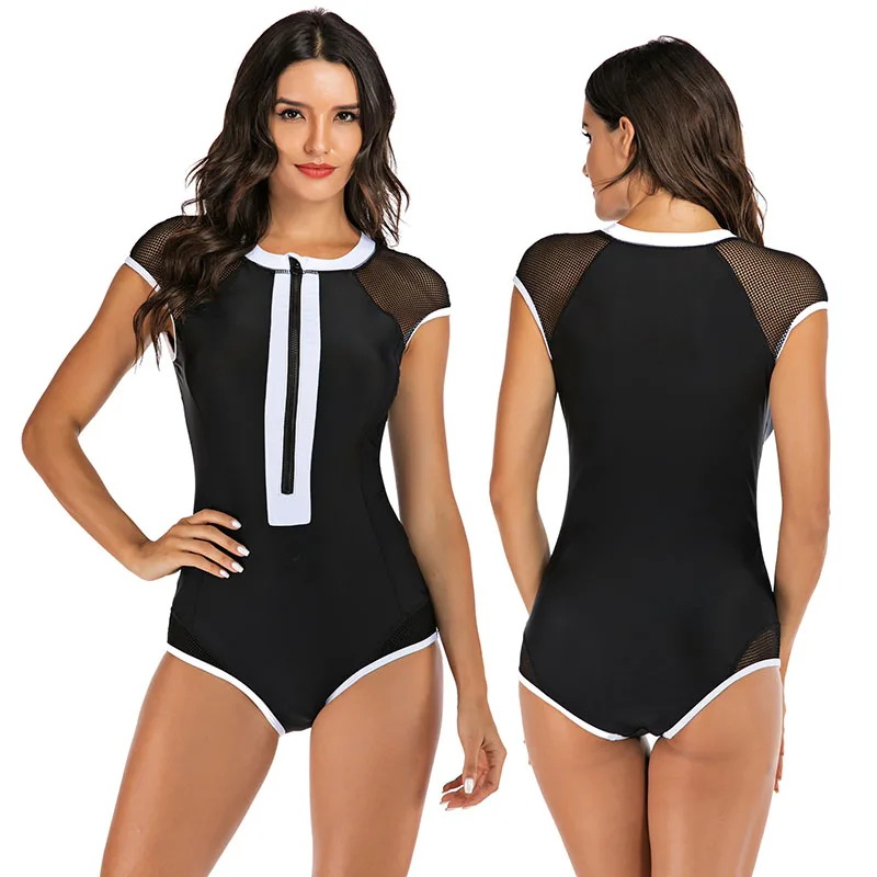 Blesskiss Surfing Swim One Piece Swimsuit Women 2024 Zipper Sport Swimwear Ladies Onepiece Swimming Suit For Women Bathing Suit