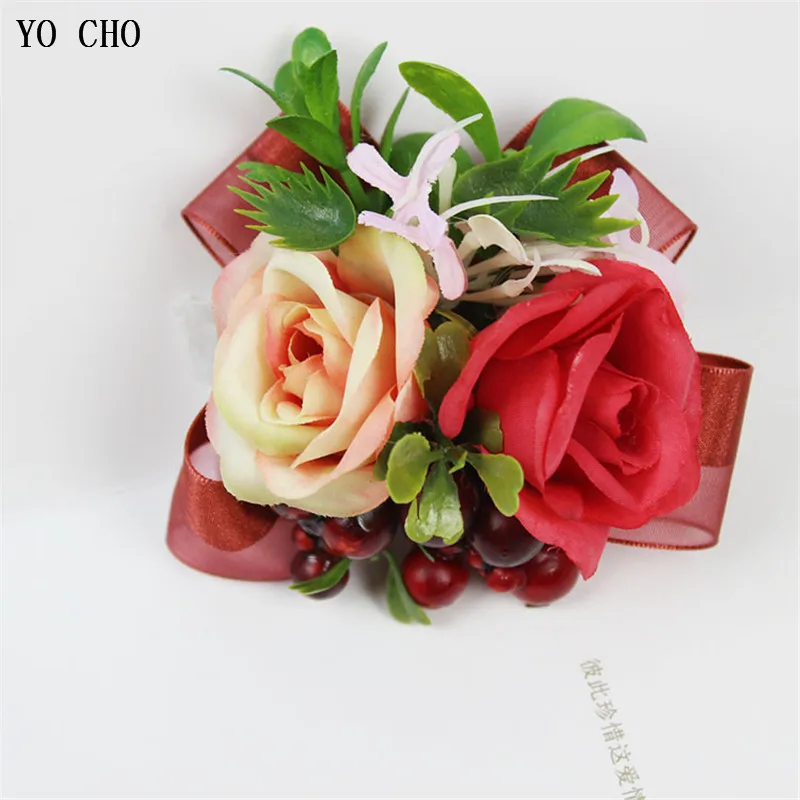 YO CHO Boutonniere Bloem Mannen Broche Pins Wedding Pols Corsage Bloem Bruidsmeisje Armband Corsage Mariage Accessoires