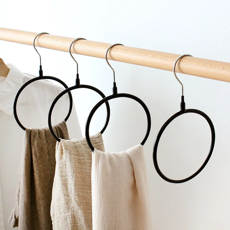 5Pcs Iron PVC Scarf Hanger Round Ring Towel Holder Kids Hangers Wall Hook Tool For Tie Sock Storage Rack Home Organizer Bathroom