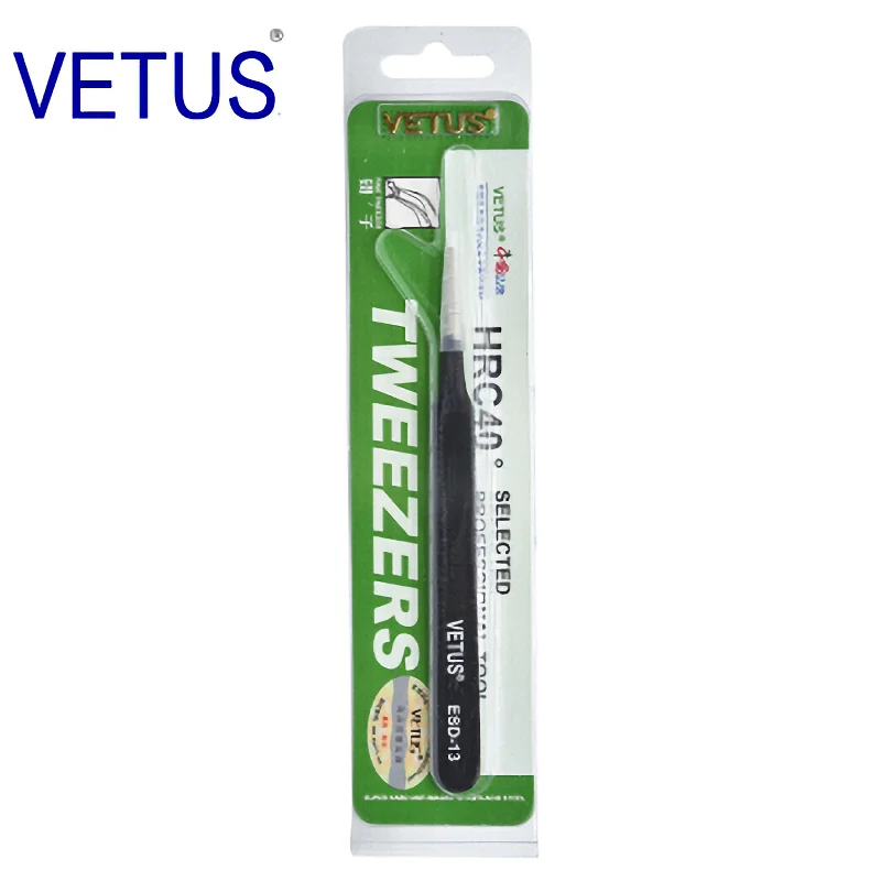 VETUS Original ESD Series ESD-13 (120mm) Anti-static High-precision Stainless Steel Tweezers Anti-acid Alkali Resistant Pincers