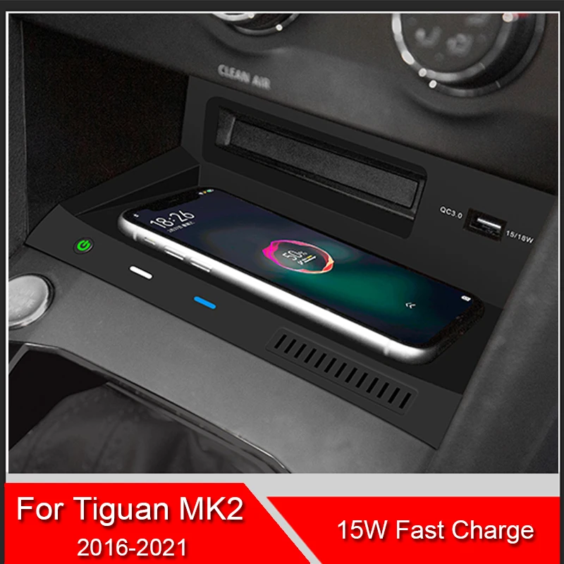 For Volkswagen VW Tiguan MK2 Tiguan Allspace Tharu car qi wireless charger mobile phone fast charging board holder accessories