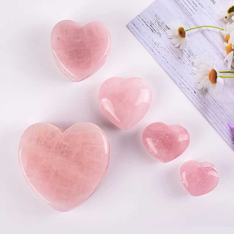 Healing Heart-Shaped Rose Quartz Figurine Natural Crystal Stone Wedding Favors Gifts Chakra Feng Shui Reiki Decor Accessories