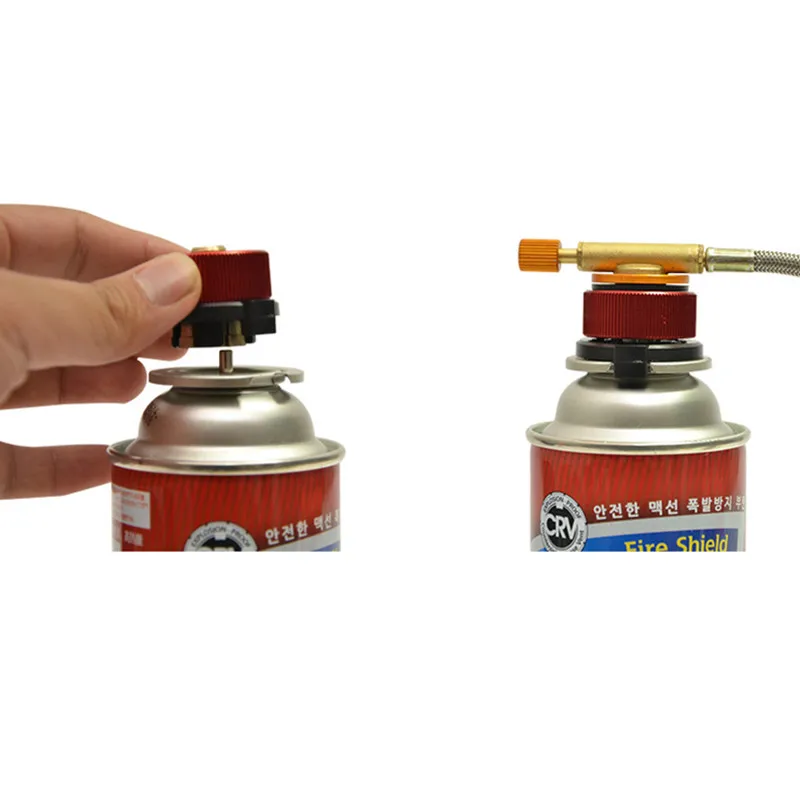Mini estufa de Gas para acampar, quemador portátil para cocinar al aire libre, adaptador de cabezal de conversión de Gas con función de Gas de cierre automático