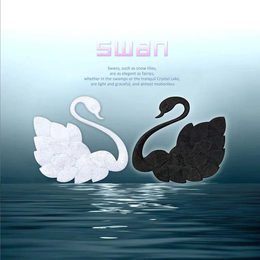 AHYONNIEX 1PC Embroidered Noble Swan Patches Fabric Animal Stickers Iron On Fashion Cute Clothes Literary Decorations