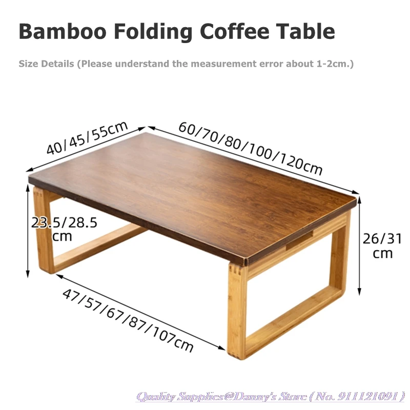 Bamboo Foldable Small Coffee Table Japanese Tatami Bay Window Tea Desk Bamboo Tabletop Available in 60 70 80cm Length Sizes