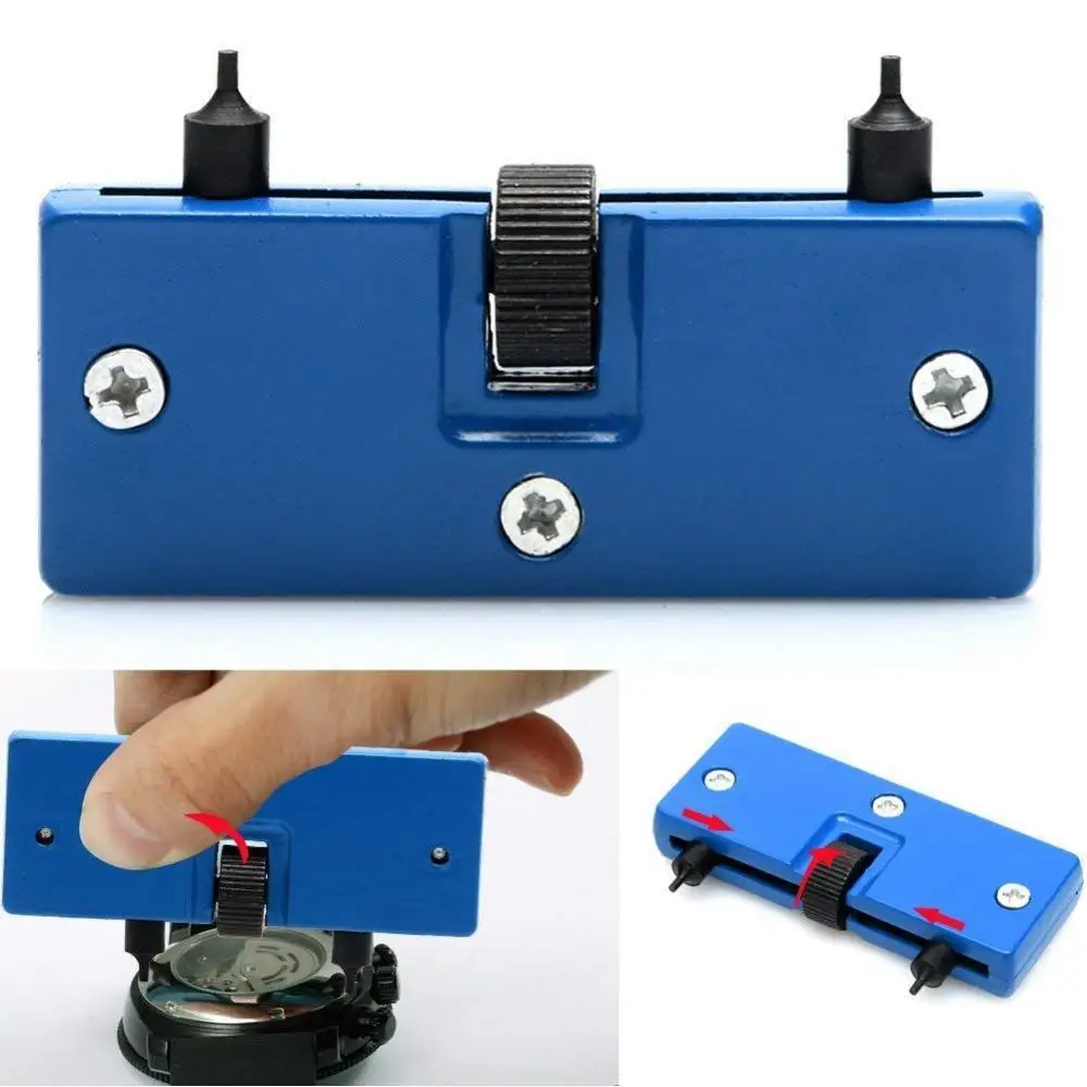 Blue Adjustable Rectangle Watch Back Case Opener Remover Wrench Repair Tools