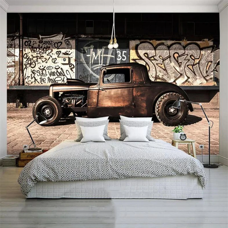 Custom wallpaper 3d mural retro graffiti car wallpaper nostalgic classic car wallpaper living room bedroom restaurant wallpaper