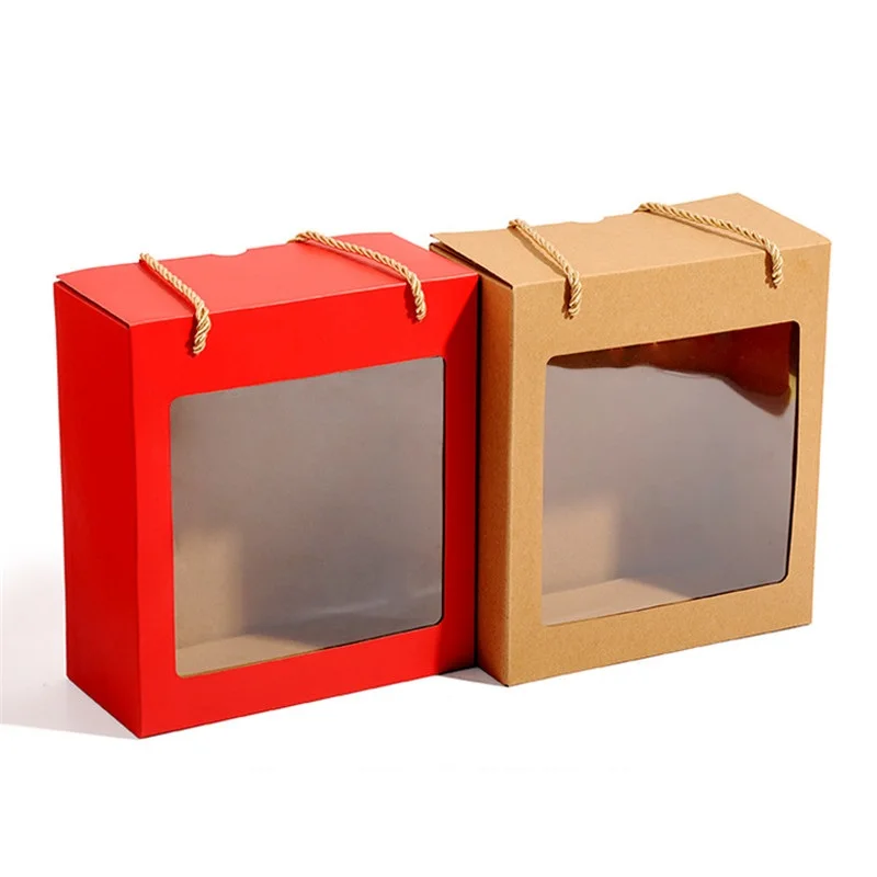 

50Pcs/Lot Red Kraft Paper Box Christmas Gift Packaging Gift Boxes Window Candy/Cake Display Box For Baby Shower Wedding