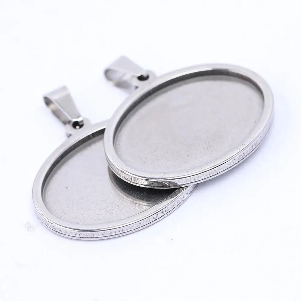 5pcs Stainless Steel Oval 13x18mm 18x25mm Oval Cabochon Pendant Base Setting Trays Diy Bezel Blanks For Jewelry Making