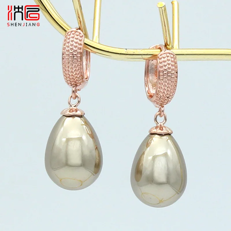 SHENJIANG Elegant Temperament 585 Rose Gold Color Water Drop Simulated Pearl Dangle Earrings For Women Wedding Party Jewelry