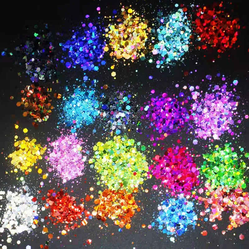 50g/bag Chunky Colors Bulk Glitter  Manicure Body/Eye  Colors Polyester Holographic Chunky Holographic Glitter Mix Nail sequins