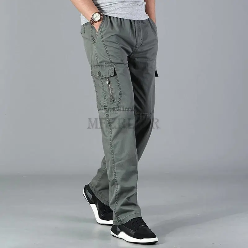 

autumn summer spring Men casual pocket cargo zipper pants cotton 8XL large size pants streetwear out door Straight work pants