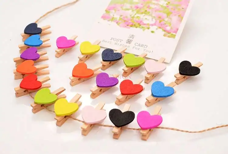 50pcs Wood Clip Wedding Photo Clip Color Hanging Photo Wall Decoration Small Clip Love Clip