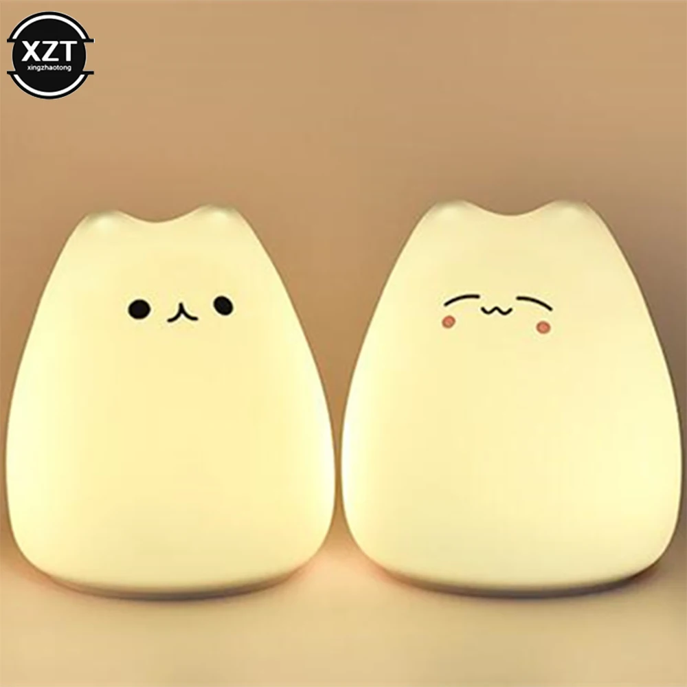 Touch Sensor LED Night Lamp Cat Silicone Animal Light Colorful Child Holiday Gift Sleeping Creative Bedroom Desktop Decor Lamp