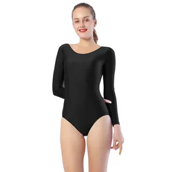 AOYLISEY Women Ballet Dance Long Sleeve Leotard Skinny Gymnastic Bodysuit Soop Neck for Women's Playsuit Rompers Gym Jumpsuits